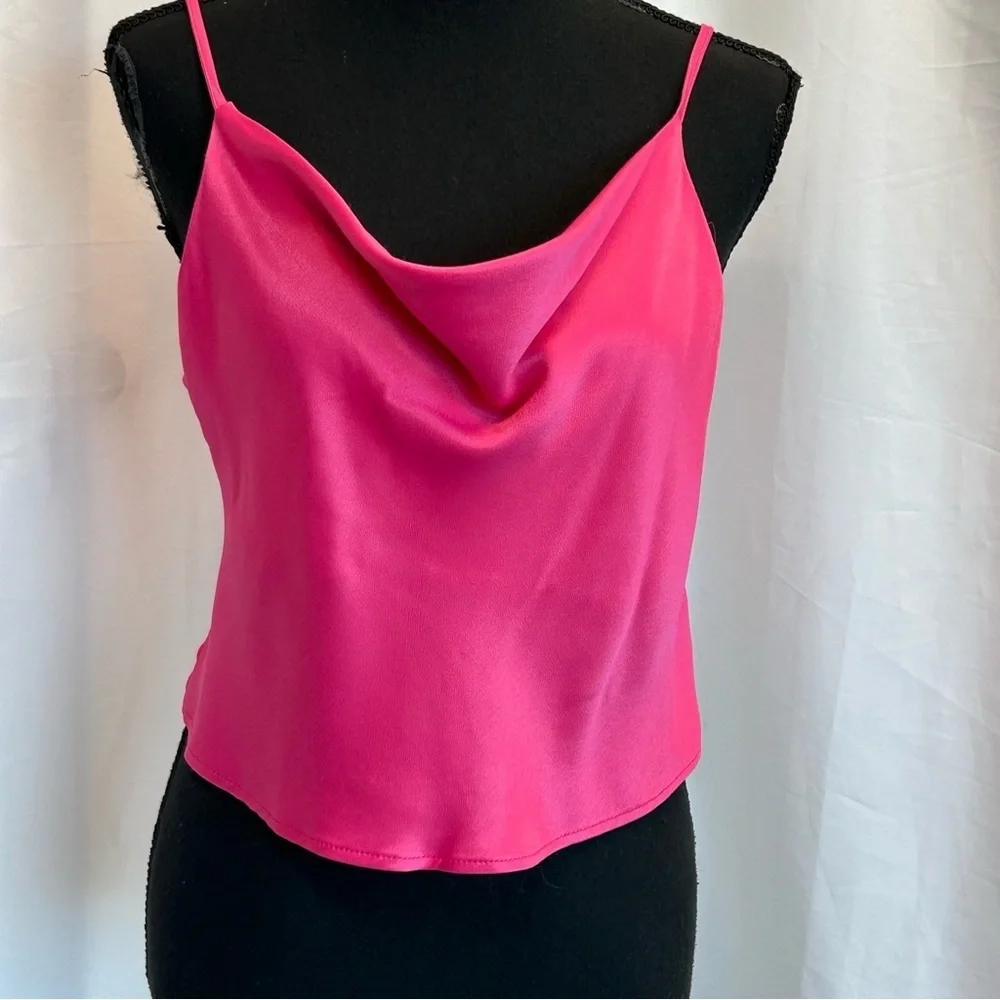 Zara pink satin effect draped cowl neck spaghetti strap camisole top blouse L - Picture 2 of 11